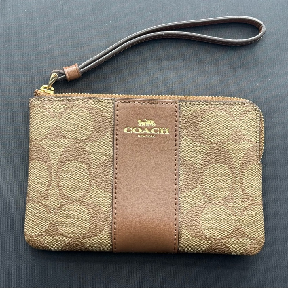 Coach Tan and Brown Signature Wristlet